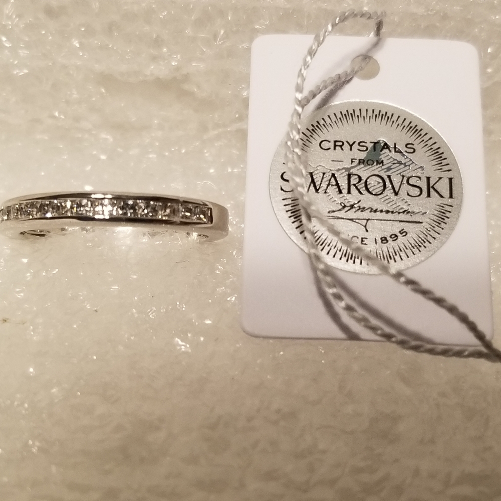 Swarovski Crystal Sterling-Color Silver Pavé Band Ring